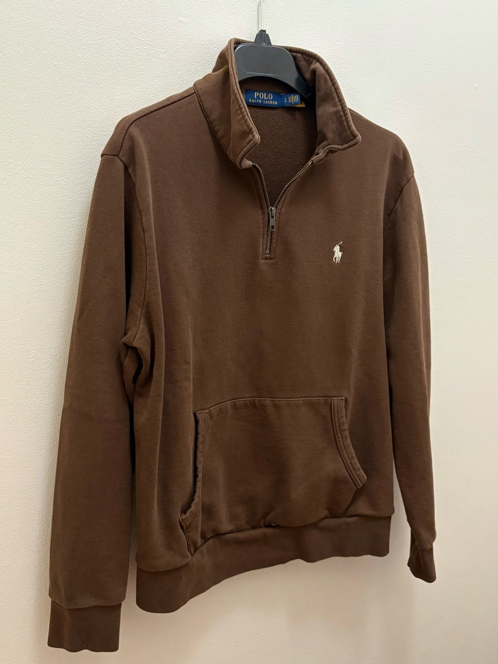 Polo Ralph Lauren Brown French Terry Quarter Zip Sweatshirt Size Large Preppy - Picture 13 of 16